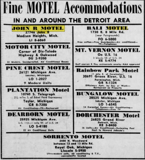 Rest Inn (John R Motel ) - Oct 16 1960 Article (newer photo)
